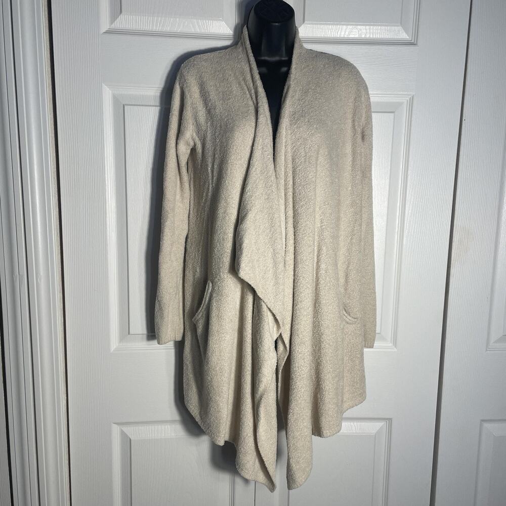 Barefoot Dreams CozyChic Lite Cardigan Womens S/M Beige‎ Open Front Pockets Soft